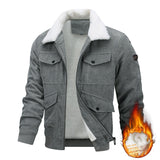 Winter Lapel Fleece Jacket with Pockets, Warm Thicken Cotton Coat Men's Clothing