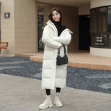 Women's Super Long Down Jacket, Winter Puffer Thick Coat, Black Red Hooded Zippered Warm Fall Winter Casual Clothes