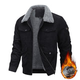 Winter Lapel Fleece Jacket with Pockets, Warm Thicken Cotton Coat Men's Clothing