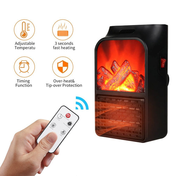 Mini Electric Fireplace Heater, Warm Air Fan 220V 50Hz, Electric Heater with Log Flame Effect