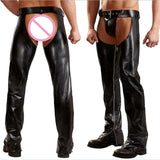 Gothic Gay Fetish Men's Sexy Crotch Pole Dance Pants, Exotic Wetlook Patent Leather Leggings