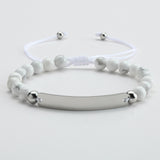 Beaded Adjustable Engraved Bar Bracelet