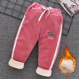 Baby boys girls three layer plus velvet winter thick cotton pants