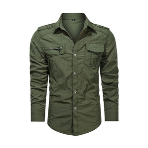 Men's Outwear, Military Thin Long Sleeve Shirt, Quick-dry Solid Casual Tops, Body Fit Guys' Shirts