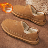 V-cut Fleece Snow Boots, Winter Warm Round-toed Suede Ankle Non-slip Flat Cotton Shoes for Men