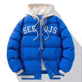 Fashion Letter Hooded Cotton Coat, Winter Warm Solid Zipper Jacket for Men, Teenagers' Clothing