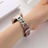 Stainless Steel Leather Single Row Denim Chain Watch Strap Only