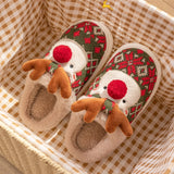 Cute Christmas Elk Plush Slippers, Winter INS Fashion Non-slip Floor Bedroom Home Slippers for Women, Fuzzy House Shoes