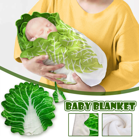 Baby Swaddle Wrap, Newborn Simulation Cabbage Flannel, Baby Sleeping Blanket Wrap Hat