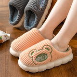 Cute Bear Home Slippers, Warm Thick Bottom Non-slip Couple House Shoes, Winter Floor Bedroom Flip-flops for Women or Men