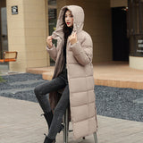 Women's Super Long Down Jacket, Winter Puffer Thick Coat, Black Red Hooded Zippered Warm Fall Winter Casual Clothes