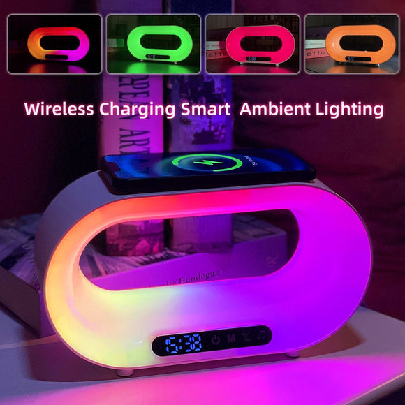 Multi-function 3-In-1 LED Night Light, App Control RGB Atmosphere Desk Lamp, Smart Wireless Charger Alarm Clock