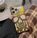 Luxury Plating - 3D Skull Phone Case, Breathable Glossy Hollow Out, Metallic Paint Mobile Cover