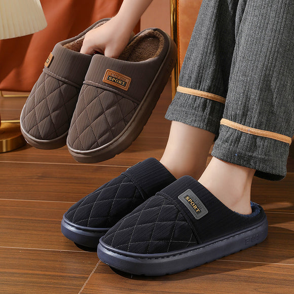 Men's Home Slippers, Winter Warm Plush House Shoes, Indoor Non-slip Floor Bedroom Flats, Casual All-match Shoes