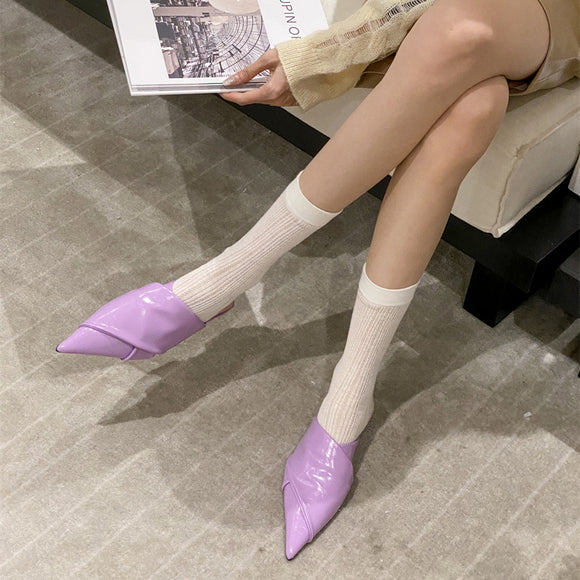 Fashion Korean Style Pointed-toe Flat Heels, Casual Cross Back Empty Toe Cap Slippers