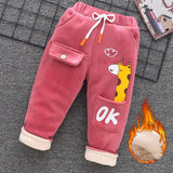 Baby boys girls three layer plus velvet winter thick cotton pants