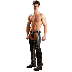 Gothic Gay Fetish Men's Sexy Crotch Pole Dance Pants, Exotic Wetlook Patent Leather Leggings