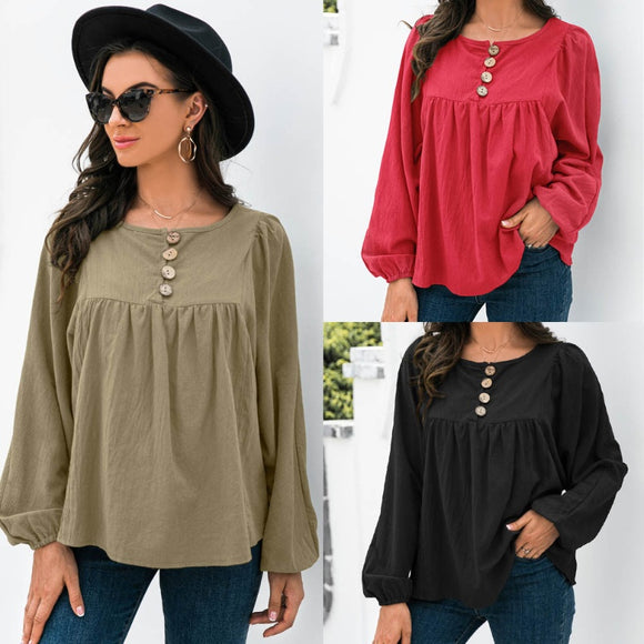 Autumn New Button Loose Top for Women