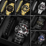 Men's New Popular Steel Strip, Fashion Business Three Eye Quartz Watch Bracelet Set, Valentine's Day Gifts