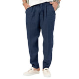 Men's Fashion, Plus Size Solid Color Casual Drawstring, Cotton Linen Trousers