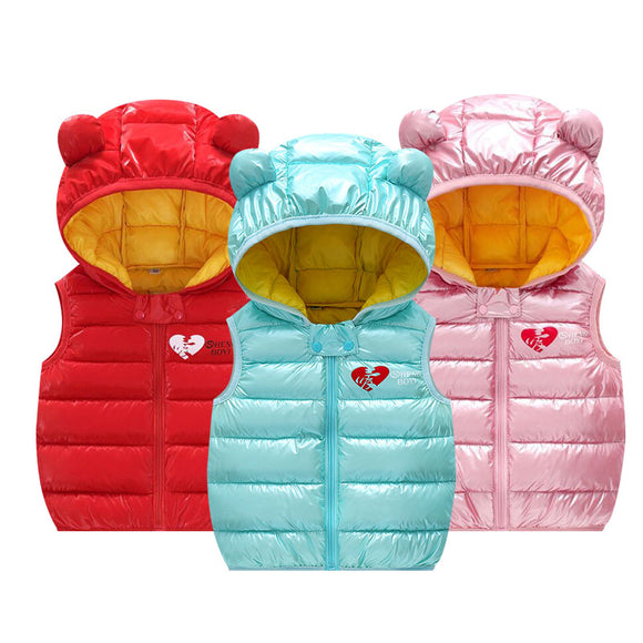 Children Warm Down Vest Autumn Baby Boys Girls Sleeveless Waistcoat, Kids Outerwear Hooded Jackets