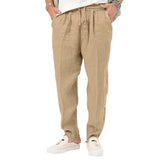 Men's Fashion, Plus Size Solid Color Casual Drawstring, Cotton Linen Trousers