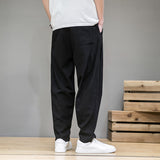 Cotton Linen Pants, Thin Men's Large Size Loose Casual, Straight-leg Solid Color Trousers