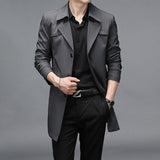 Spring and Autumn Men's Long Windbreaker, High Quality Button Fashion, Plus Size Jacket