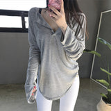 Off-the-shoulder Western Style Basic Solid Color Loose Comfortable Long Sleeve Shirt for Women