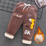 Baby boys girls three layer plus velvet winter thick cotton pants