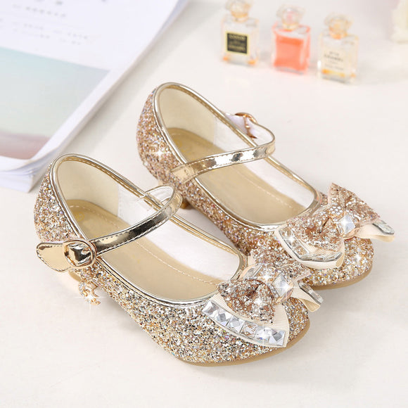 Girls' High Heel, Rhinestone Bow Princess Shoes