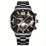 Men's New Popular Steel Strip, Fashion Business Three Eye Quartz Watch Bracelet Set, Valentine's Day Gifts