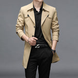 Spring and Autumn Men's Long Windbreaker, High Quality Button Fashion, Plus Size Jacket