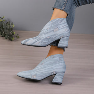 European and American V Cut Denim Booties for Women