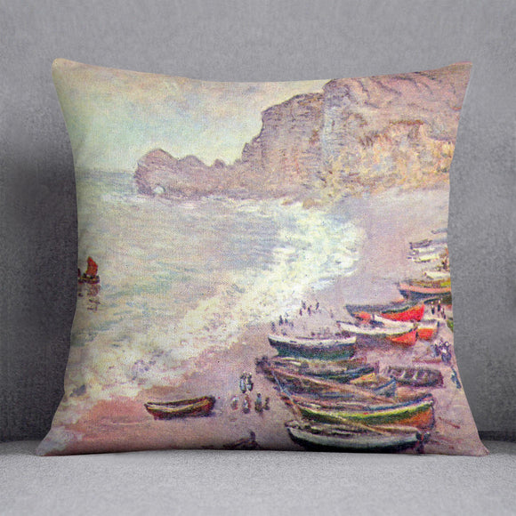 Etretat the Beach and La Porte d'Amont by Monet Cushion