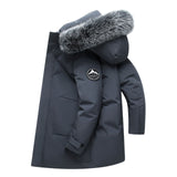 Fox Fur Collar Men's Coat, Hooded Men's Clothing, Mid-length Down Jacket, Warm Cold-resistant Coat