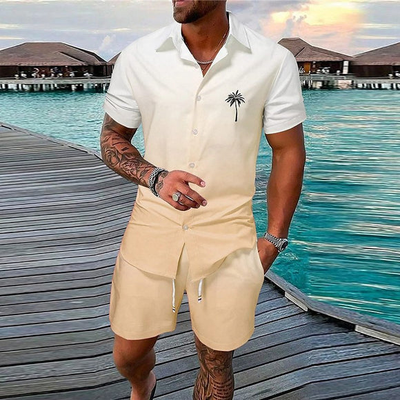 Gradient 3D Printing, Outdoor Short-sleeved Shirt and Shorts 2-piece Set