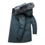 Fox Fur Collar Men's Coat, Hooded Men's Clothing, Mid-length Down Jacket, Warm Cold-resistant Coat