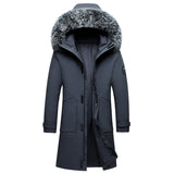 Fox Fur Collar Men's Coat, Hooded Men's Clothing, Mid-length Down Jacket, Warm Cold-resistant Coat