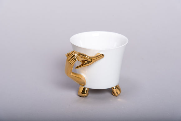 Retro Style Porcelain Cup - Golden Hand l 12oz.