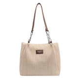 Retro Large Capacity Shoulder Bag, Casual Simple Portable Shopper Tote Bag, Corduroy Solid Commuter Zipper Women's Handbag