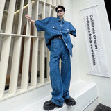 High Street Retro Men's Silhouette Solid Color Denim Suit