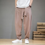 Cotton Linen Pants, Thin Men's Large Size Loose Casual, Straight-leg Solid Color Trousers