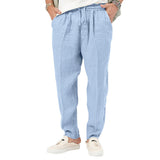 Men's Fashion, Plus Size Solid Color Casual Drawstring, Cotton Linen Trousers