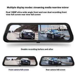 Streaming Media Rearview Mirror Tachograph, 10-inch Full Screen Touch HD Night Vision Reversing Image, Front and Rear Dual Lens