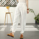 Women's Fashion, Literary Cotton Linen, Solid Color Lace Patch Harem Pants