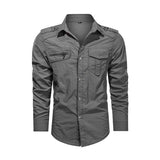 Men's Outwear, Military Thin Long Sleeve Shirt, Quick-dry Solid Casual Tops, Body Fit Guys' Shirts