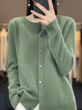 Fashion Merino Wool Cardigan Sweater, Women's O-neck Long-sleeve Cashmere Knitwear, Spring Autumn Female Clothing Tops