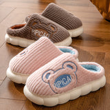 Cute Bear Home Slippers, Warm Thick Bottom Non-slip Couple House Shoes, Winter Floor Bedroom Flip-flops for Women or Men