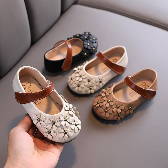 Kids' Small Leather Shoes, Soft Soles Flower Single Shoes for Little Girls